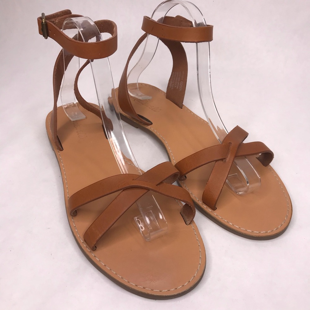 Madewell Women's 10 Brown Leather Boardwalk Ankle Wrap Sandal G2005